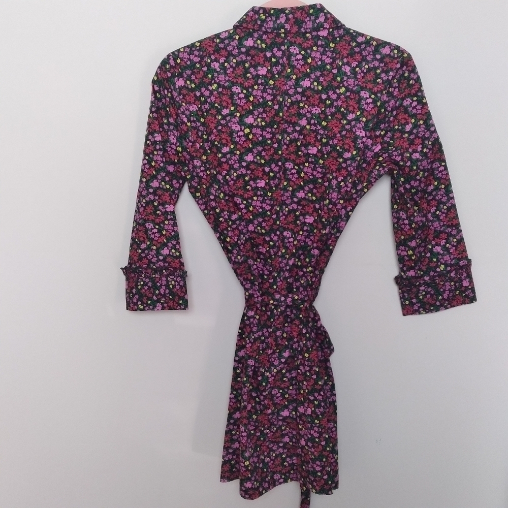 LOFT Black and Pink Floral Cotton Midi Shirt Dress Size 6 Petite - Picture 2 of 12